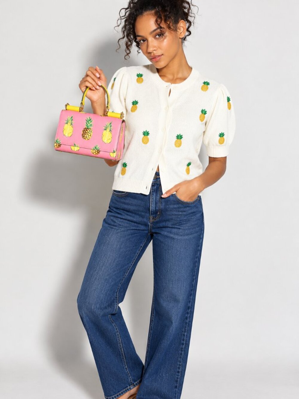 NWT Beaded Pineapple Puff Sleeve Cardigan